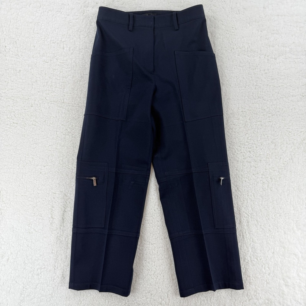 Theory Womens 2 Blue Utility Cargo Wide Leg Cropped Twill Pants Mid Rise Casual